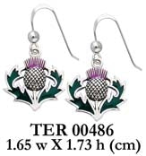 Celtic Alba Thistle ~ Sterling Silver Hook Earrings with Green and Purple Enamel TER486